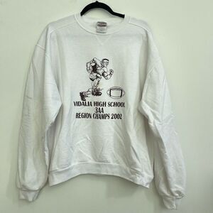 Vintage Jerzees Mens White Premium Fit Crew Neck Football Graphic Vintage Boyfri